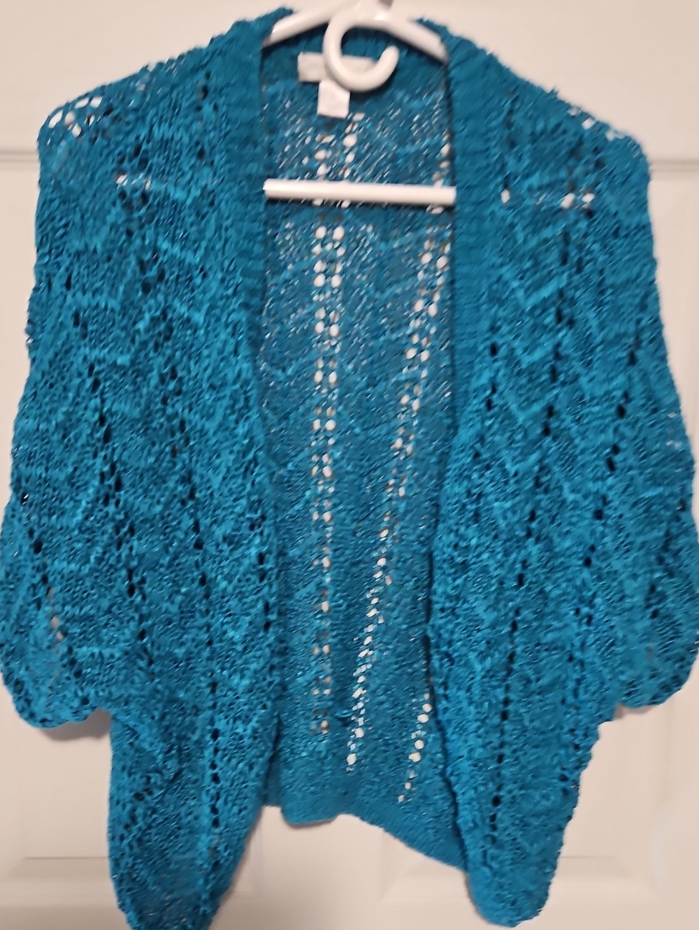 Christopher & Banks Teal Open-Front Crochet Shrug